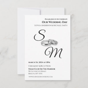 White and Black Affair Monogram Wedding Rings- Einladung