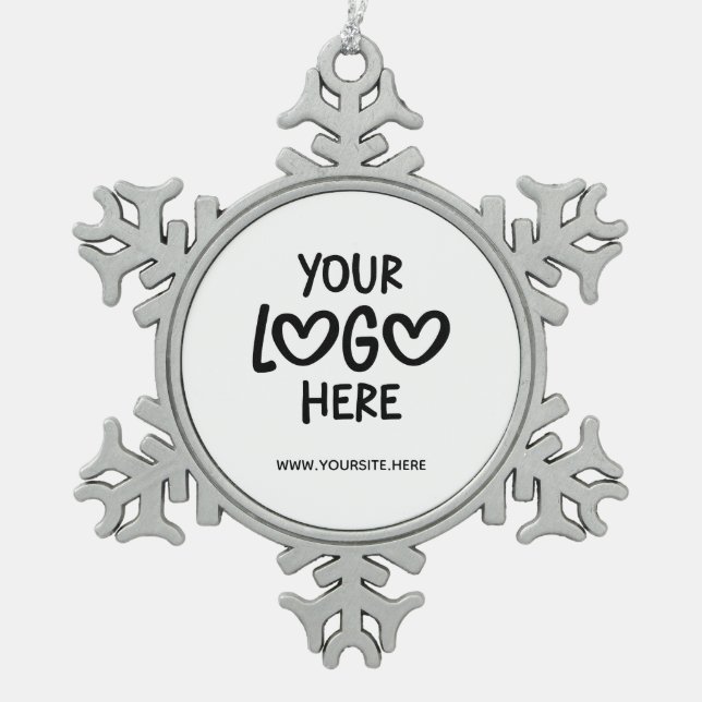 White and Black Business Logo Site Schneeflocken Zinn-Ornament (Vorderseite)