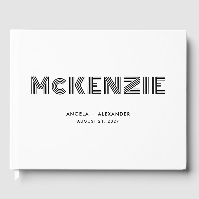 White and Black Geometric Retro Name Wedding Gästebuch (Vorderseite)