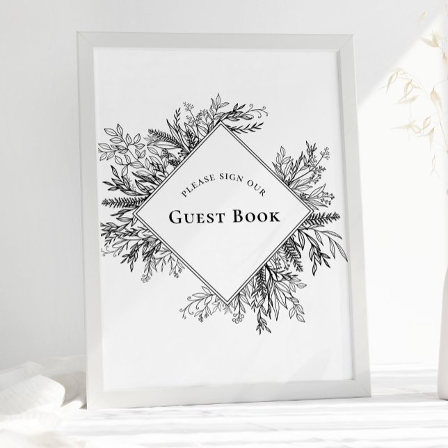 White and Black Greenerity Wedding Guest Book Sign Poster (Von Creator hochgeladen)