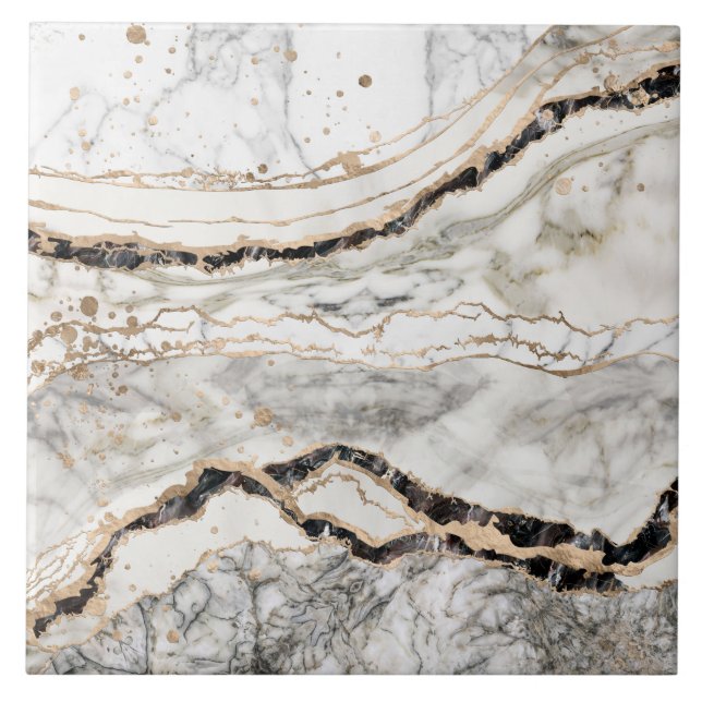 White and Black Marble Textures Abstract Fliese (Vorderseite)