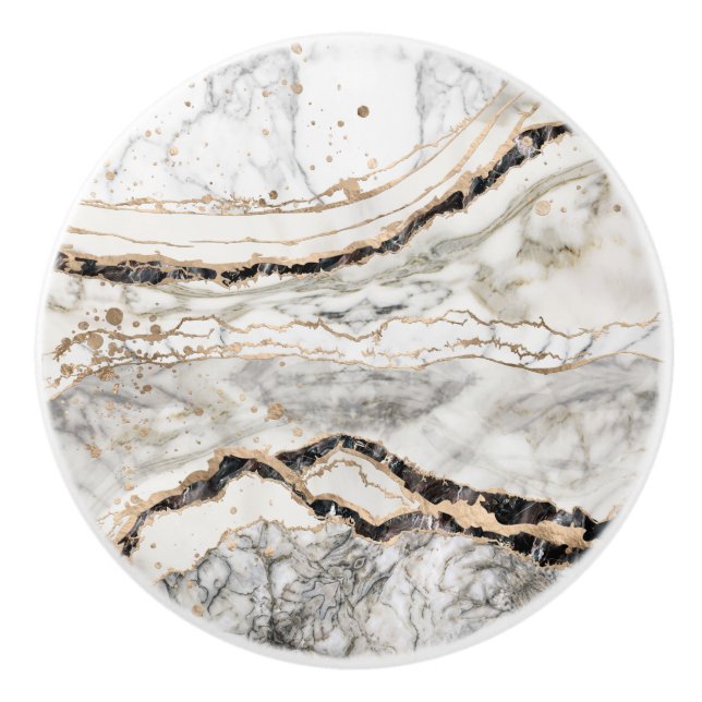White and Black Marble Textures Abstract Keramikknauf (Vorderseite)