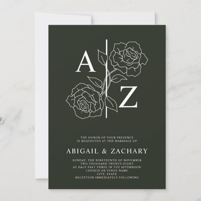 White and Black Minimal Monogram Wedding Einladung (Vorderseite)