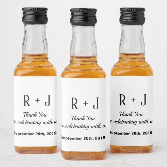 White and Black Monogram Vielen Dank für Ihre Hoch Alkoholflaschenetikett (Flaschen)