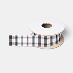 White and black Plaid tartan ribbon Satinband