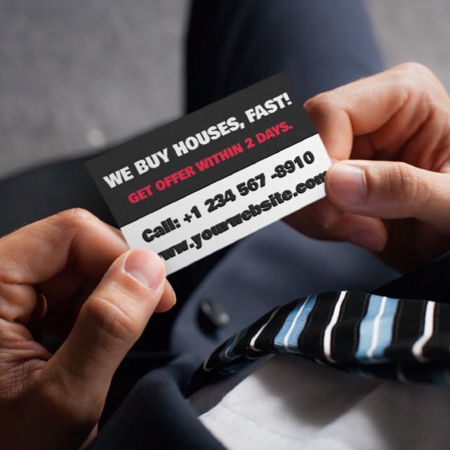 White and Black Real Anwesen Investor Wir kaufen H Visitenkarte (real estate investor business card)