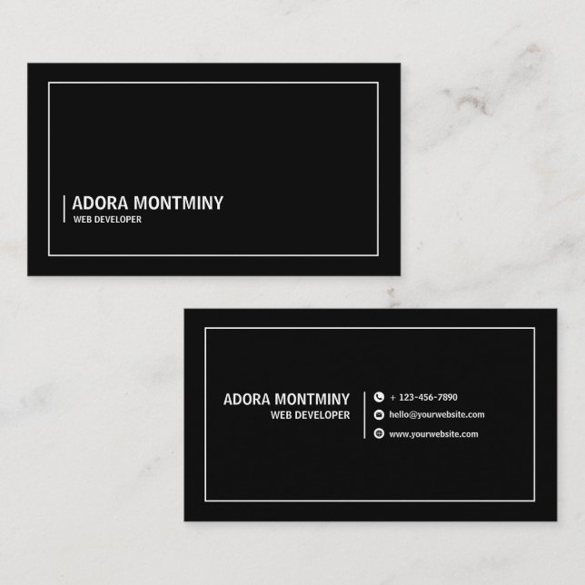 White and Black Simple Web Developer Business Card Visitenkarte (Vorne/Hinten)