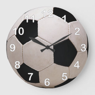 White and Black Soccer Ball Große Wanduhr