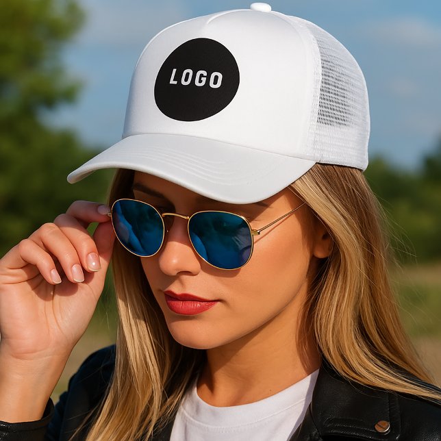 White and Black Use Your Logo Truckerkappe (Make your own personalized business logo hat )
