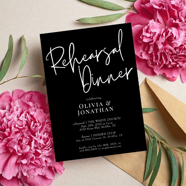 White and Black Wedding Rehearsal Dinner Einladung (Von Creator hochgeladen)