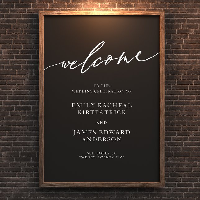 White and Black Welcome Calligraphy Simple Wedding Poster (Von Creator hochgeladen)