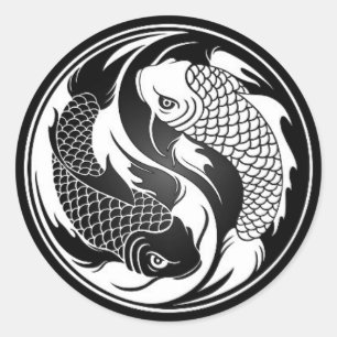 White and Black Yin Yang Koi Fish Runder Aufkleber