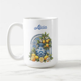 White and Blue Amalfi Keramik Vase Lemons Italien Kaffeetasse