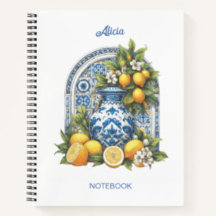 White and Blue Amalfi Keramik Vase Lemons Italien Notizbuch