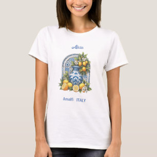 White and Blue Amalfi Keramik Vase Lemons Italien T-Shirt