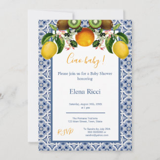 White and Blue Amalfi Lemons Italien Babydusche Einladung