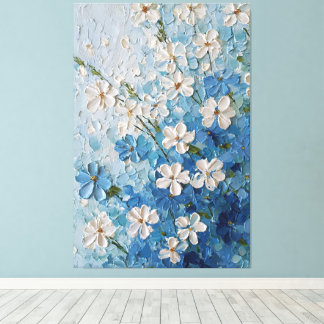 White and Blue Blossoms on Turquoise Abstract Wall Leinwanddruck