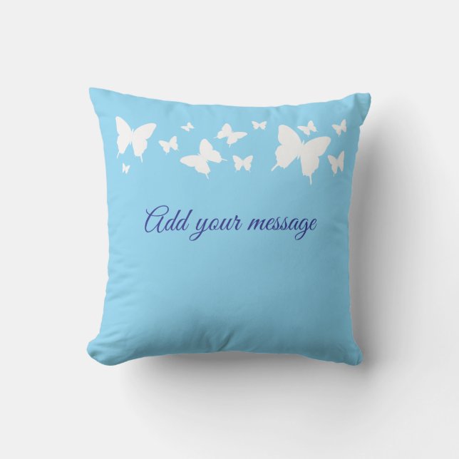 White and Blue Butterfly Personalised Cushion Gift Kissen (Vorderseite)