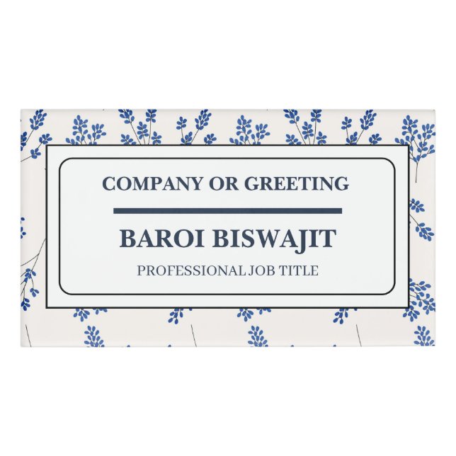 White And Blue Floral Name Tag Namenschild (Vorderseite)
