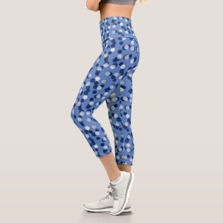 white and blue polka dot capri leggings