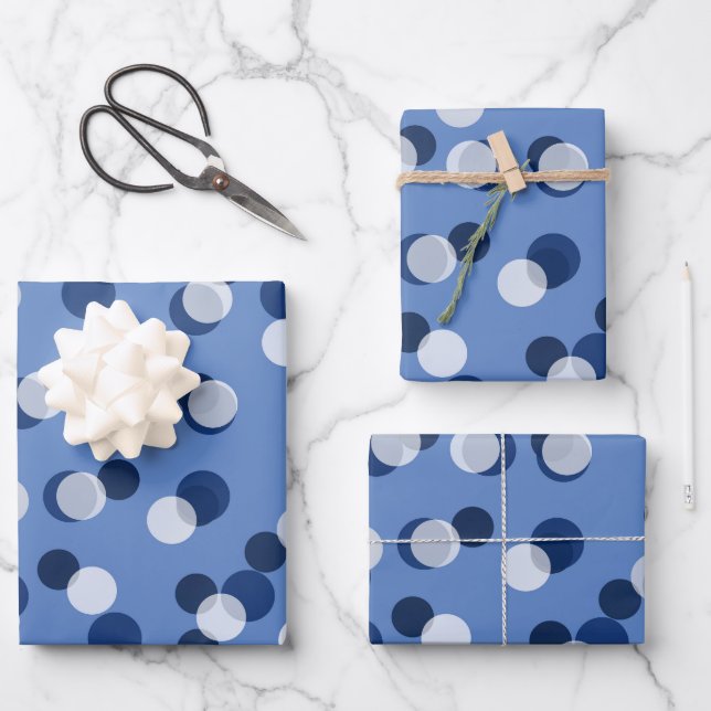 white and blue polka dot geschenkpapier set (Vorderseite)