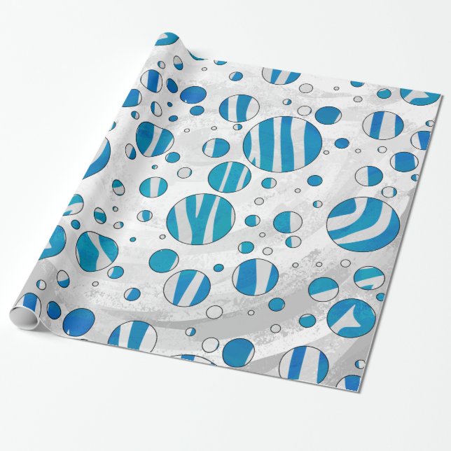 White and Blue Polka Dot Zebra Geschenkpapier (Ungerollt)