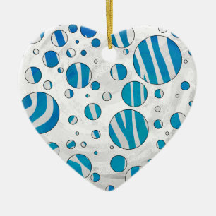 White and Blue Polka Dot Zebra Keramikornament