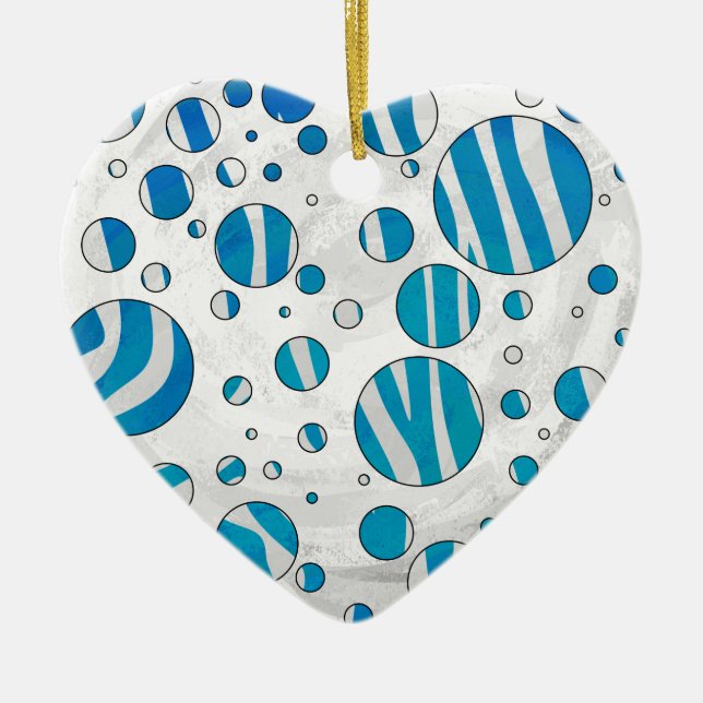 White and Blue Polka Dot Zebra Keramikornament (Vorne)