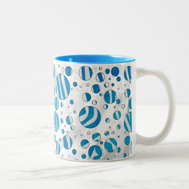 White and Blue Polka Dot Zebra Zweifarbige Tasse (Rechts)