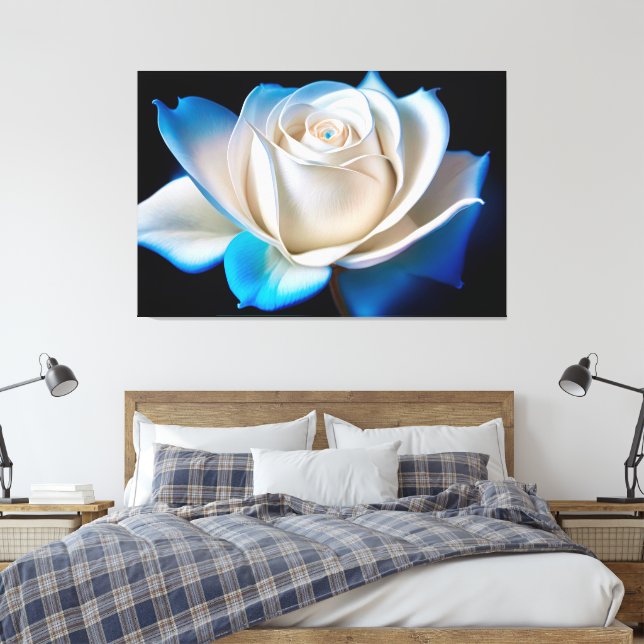 White and Blue Rose Leinwanddruck (Insitu (Schlafzimmer))