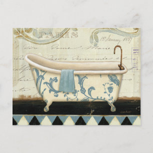 White and Blue Vintage Bath Tub Postkarte