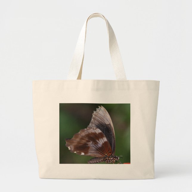 White and Brown Butterfly on Red Blume Jumbo Stoffbeutel (Vorne)