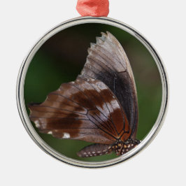 White and Brown Butterfly on Red Blume Ornament Aus Metall