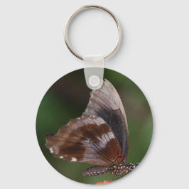 White and Brown Butterfly on Red Blume Schlüsselanhänger