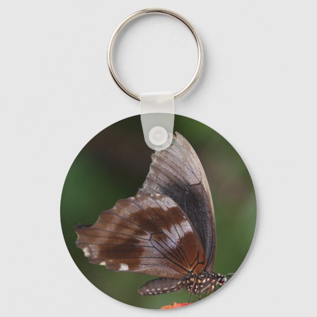 White and Brown Butterfly on Red Blume Schlüsselanhänger (Vorderseite)