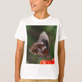 White and Brown Butterfly on Red Blume T-Shirt