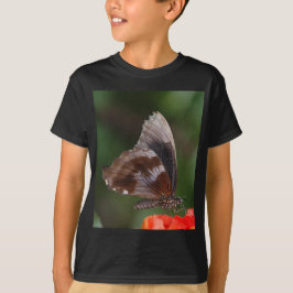 White and Brown Butterfly on Red Blume T-Shirt