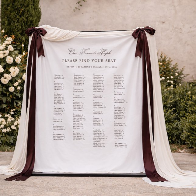 White and Brown Wedding Seating Chart Fabric Wandteppich (Von Creator hochgeladen)