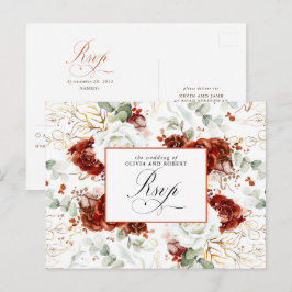 White and Burgundy Red Wedding RSVP Postcard Postkarte