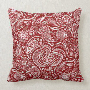 White and Crimson Red Vintag Floral Paisley Kissen