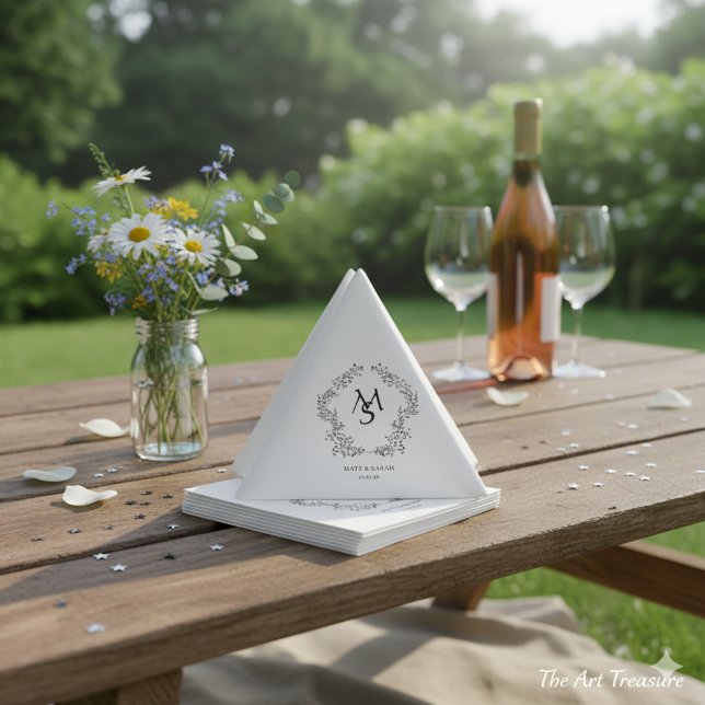 White and Floral Crest Frame Elegant  Serviette (Von Creator hochgeladen)