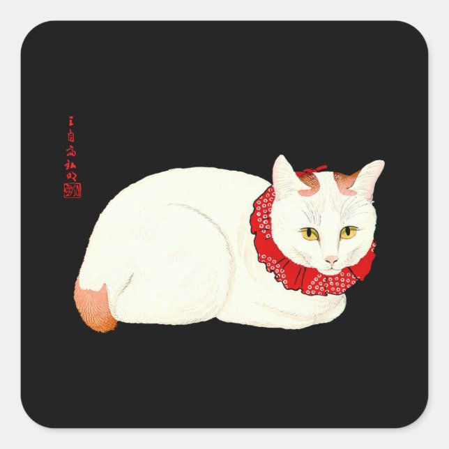 White and Ginger Japanese Cat Quadratischer Aufkleber (Vorderseite)