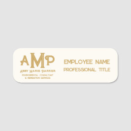 White and Gold 3 Letter Monogram Business Employee Namensschild