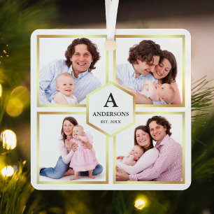 White and Gold 4 Pictures Family Foto Collage Ornament Aus Metall
