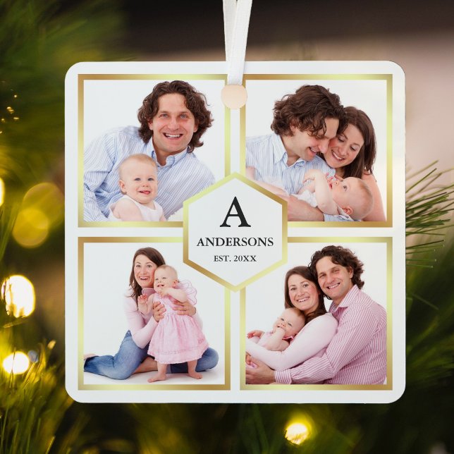 White and Gold 4 Pictures Family Foto Collage Ornament Aus Metall (Von Creator hochgeladen)