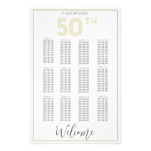 White and Gold 50. Geburtstag Seating Chart Print Fotodruck