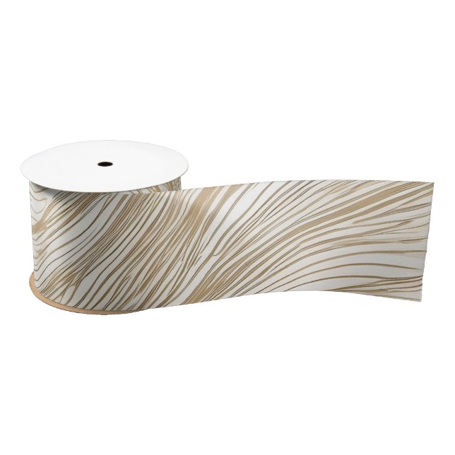 White and Gold Abstract Design Satinband (Spule)