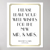 White and Gold Art Deco Gatsby Gästebuch signieren