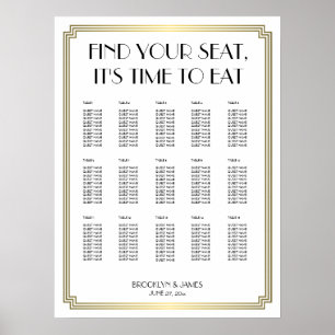 White and Gold Art Deco Hochzeitskarte Poster