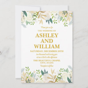 White and Gold Boho Bohemisch Chic Greenerity Wedd Einladung